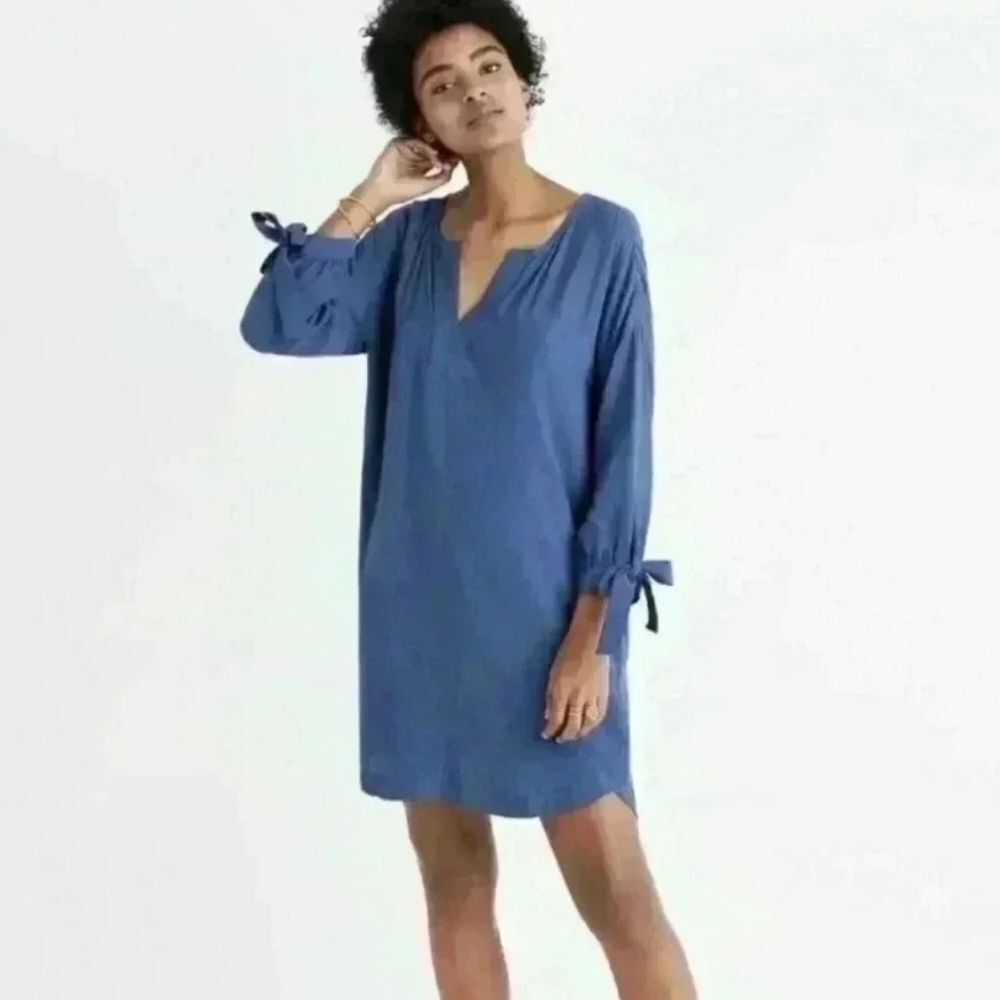Madewell Tunic Chic Smoke Blue Du Jour Tie Sleeves Dress